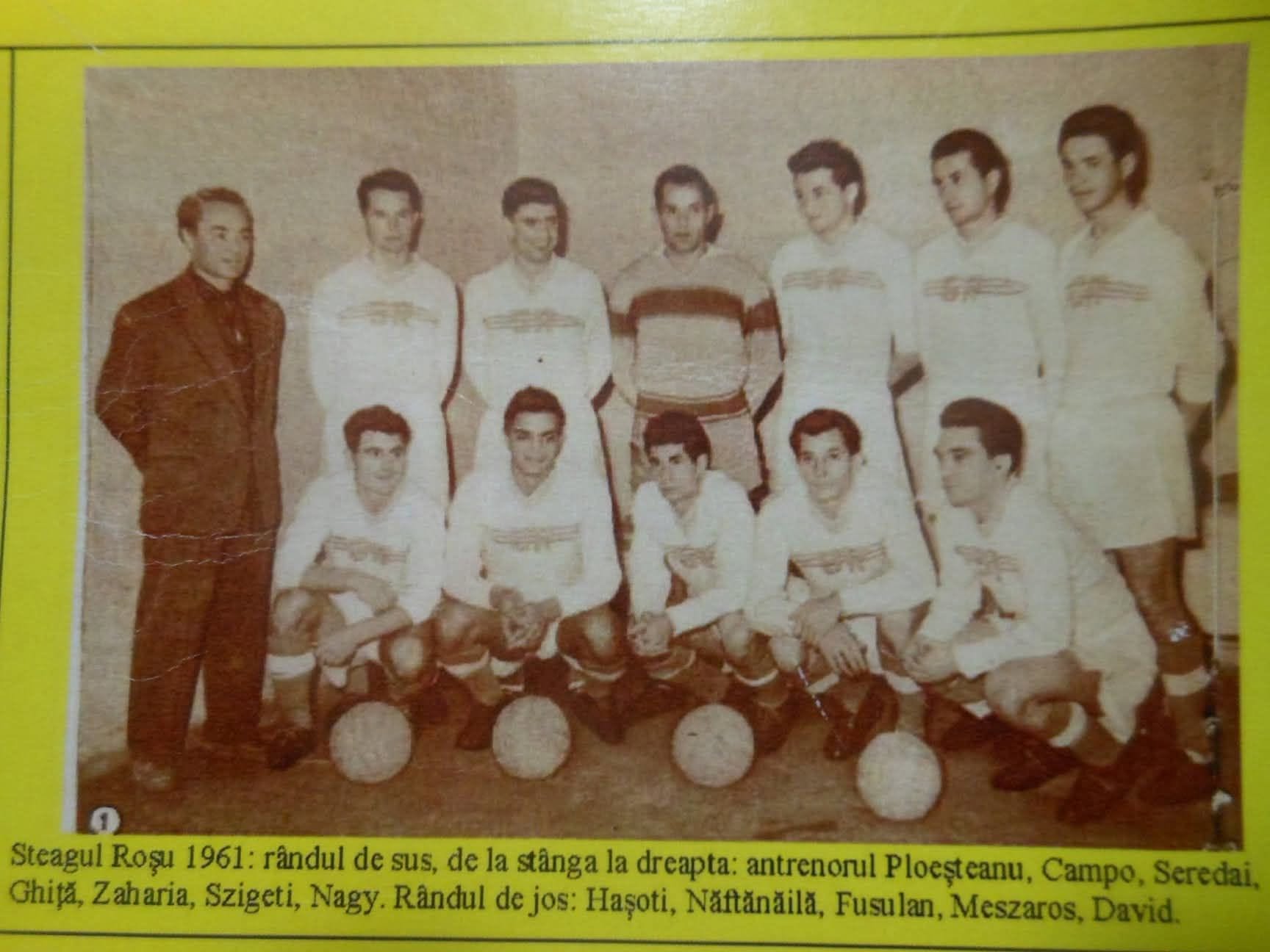 Steagul Roșu Brașov team with coach Silviu Ploeșteanu, identified in the photograph as 1961